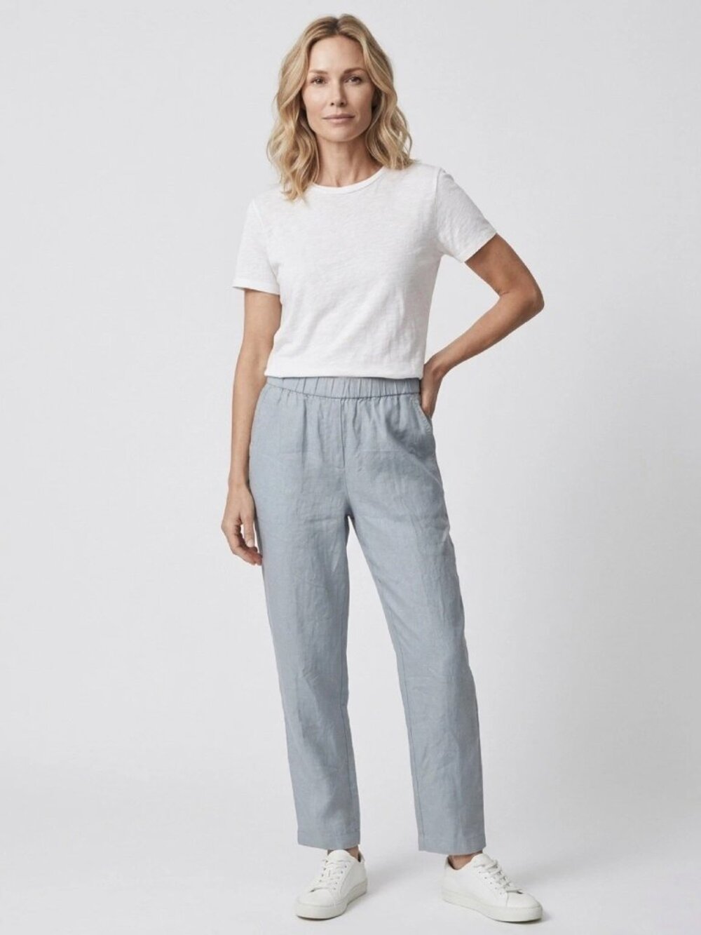 EILEEN FISHER Geyser (Gray/Blue) Linen High Waist Tapered Ankle Pant Sz PS NWT